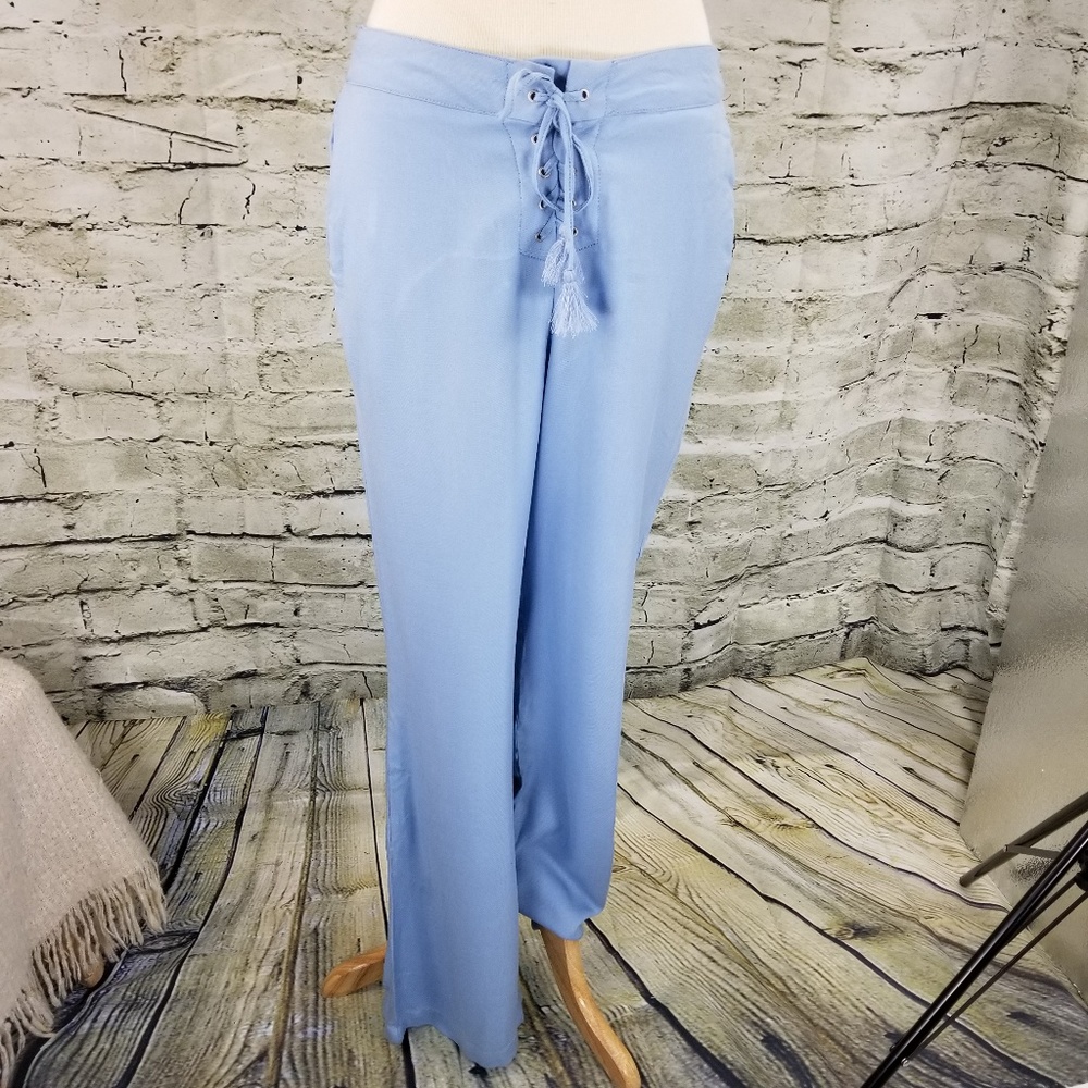 SALE ⚠NWT Blue Pants Lace up Flared Elastic back L